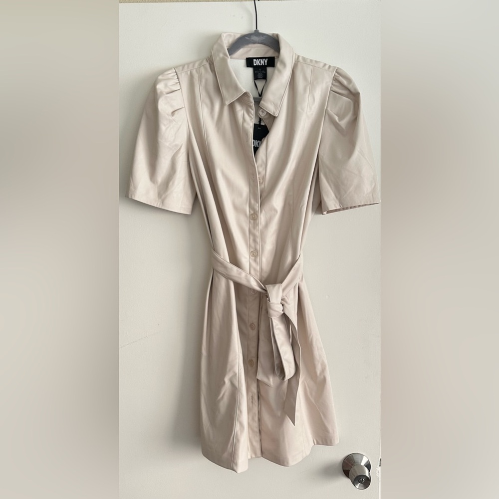 NWT- DKNT Cream Pleather Dress- Size 12